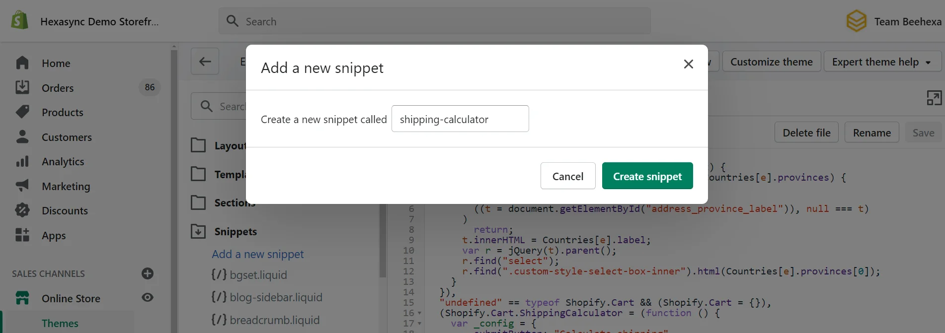 create shipping caculator snippet