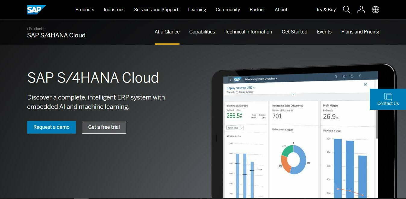 The homepage of SAP S/4 HANA