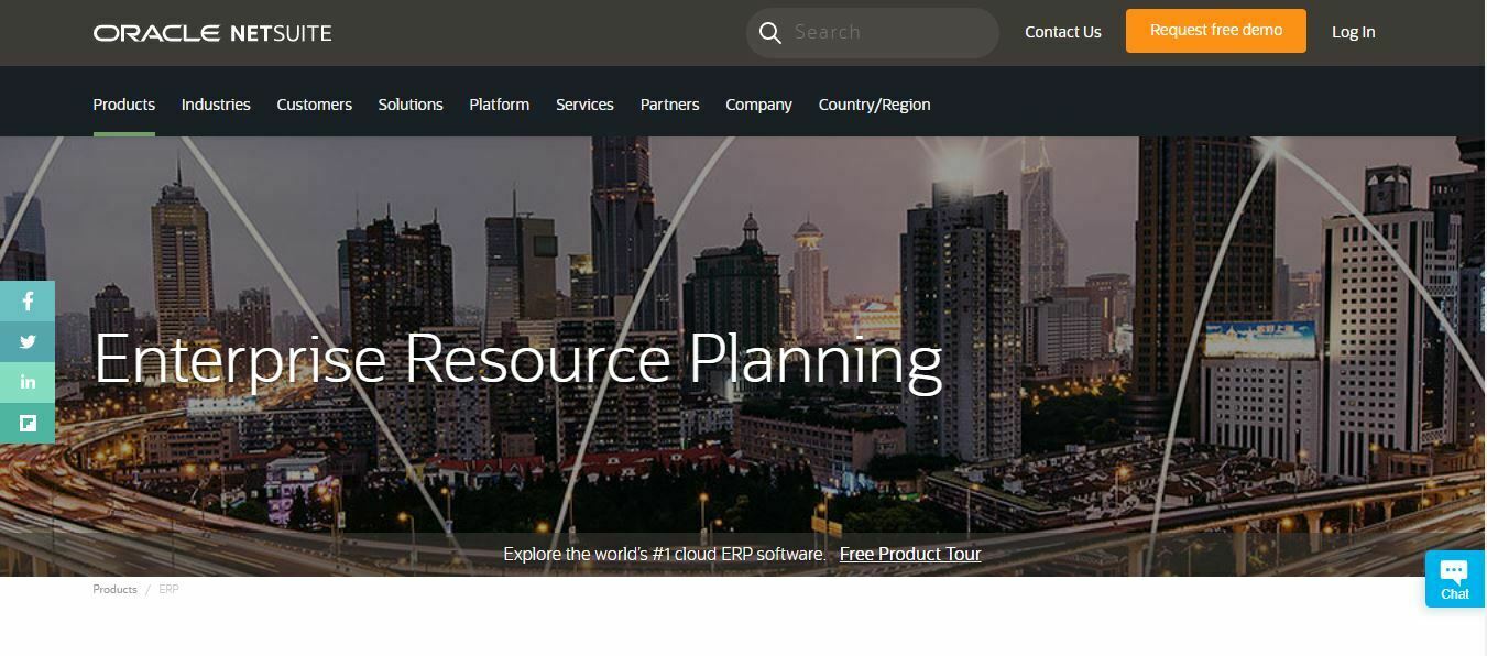 The homepage of Netsuite ERP