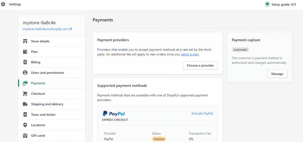 Shopify Payments dashboard