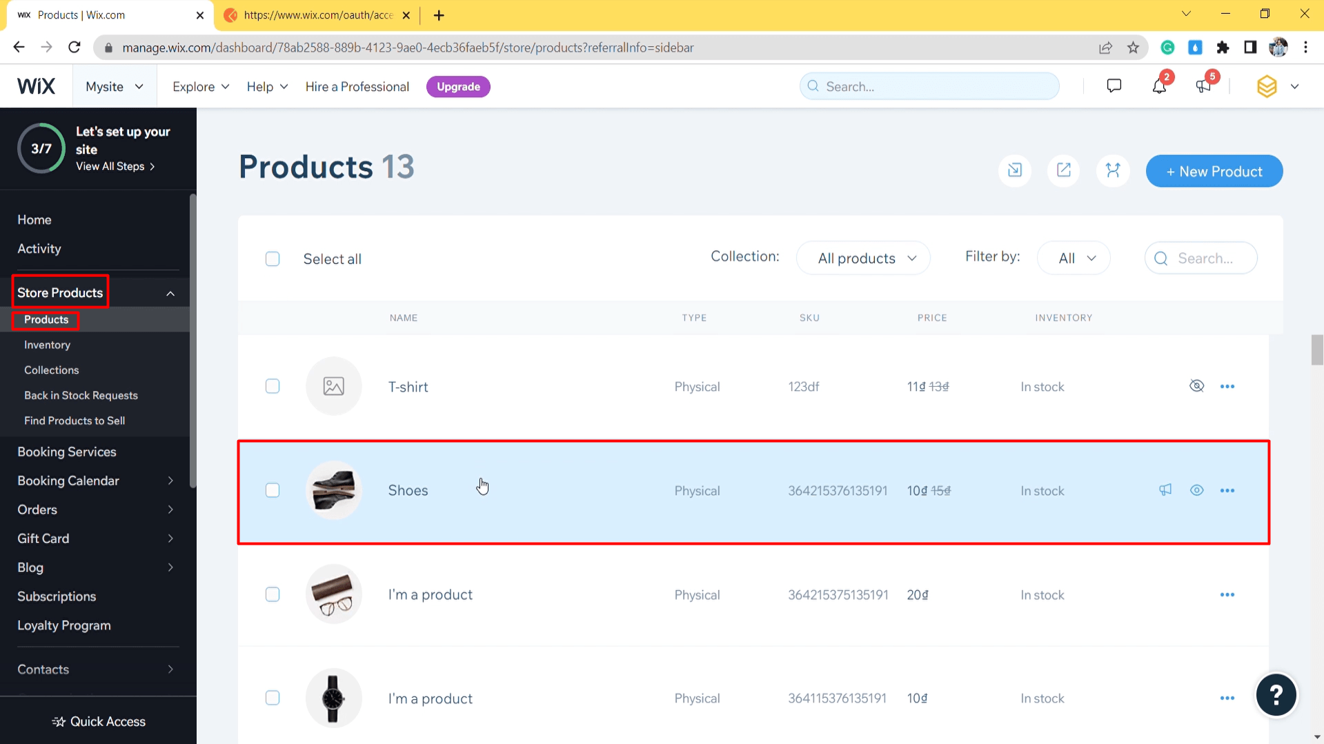 get the product ID in the Wix dashboard